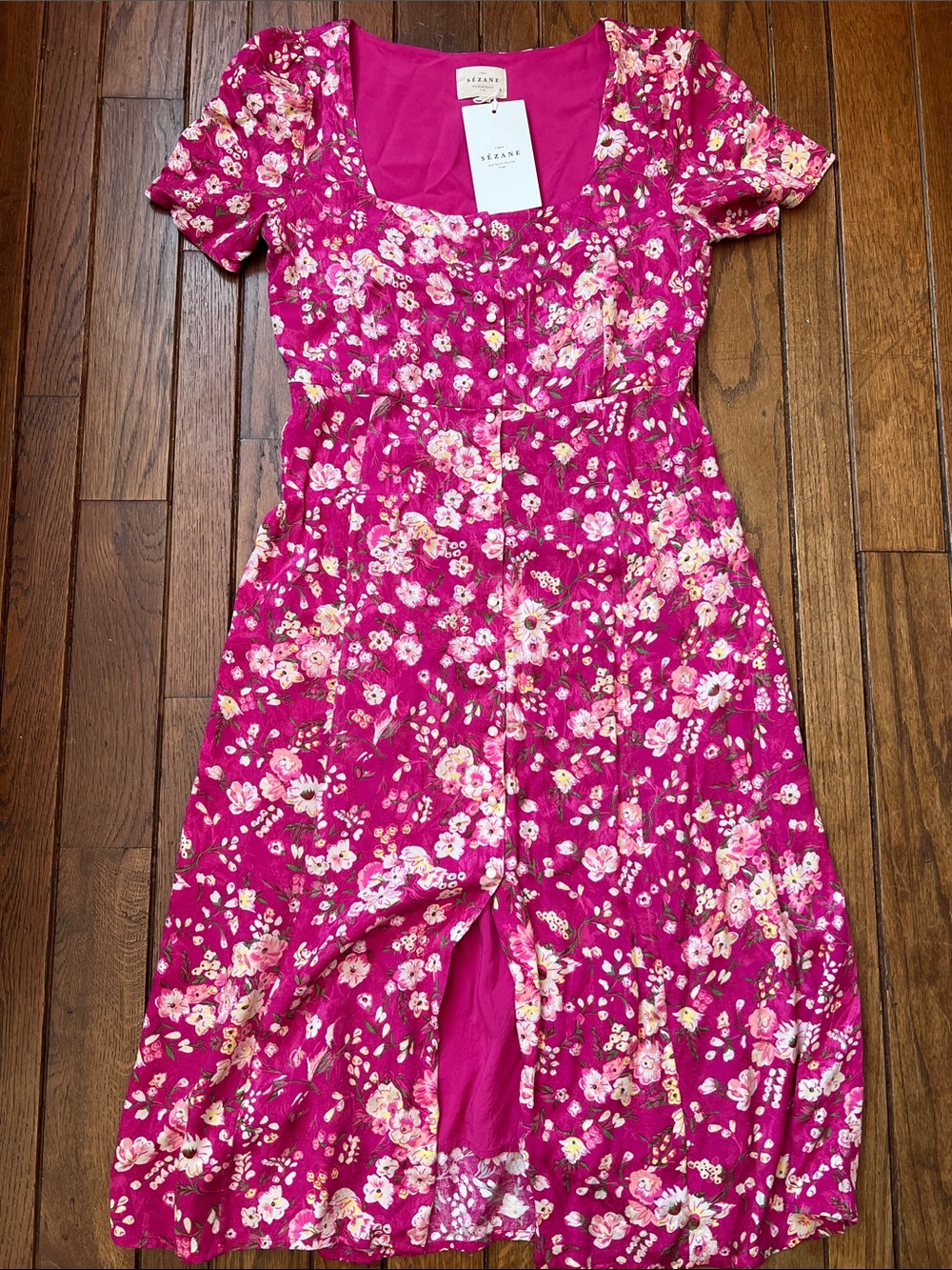 Sezane Pink Floral Robe Victoria Midi Dress Minorque Size 8 NWT